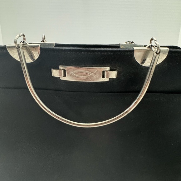 Handbags - Vintage  bible carrier bag is black with a silver handle